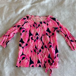 Lilly Pulitzer “Via Amor” Pink Flamingo Top, Size Small